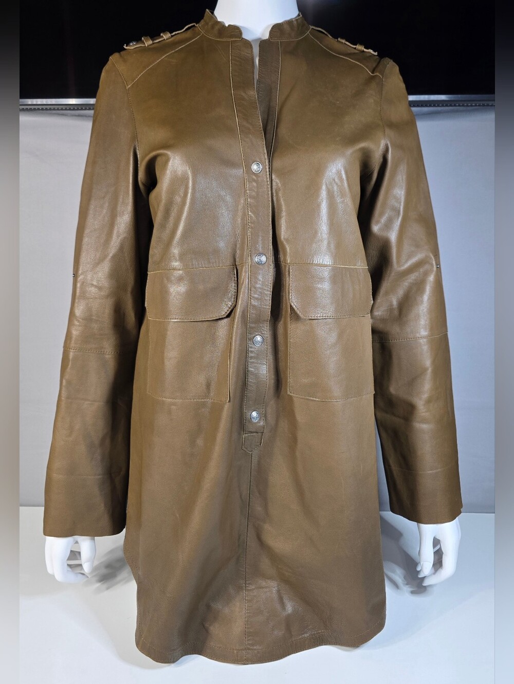 Zara Woman Limited Edition Genuine Leather Shirt Dress / Jacket Size Medium
